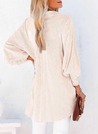 2026 ItemWomen's pleated cuffs striped shirt with pockets and casual collar