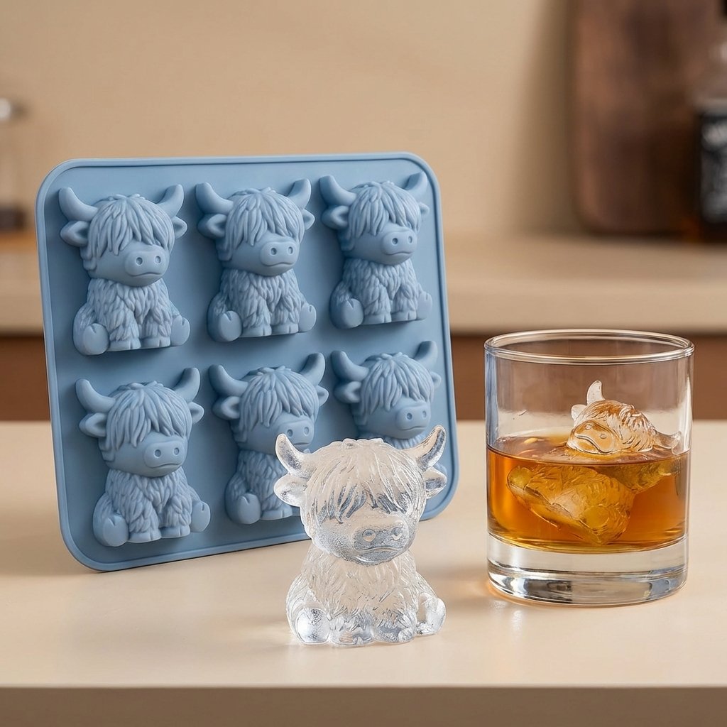 Mini Highland Cow Ice Cube & Dessert Mold Cute 3D Ice for Drinks, Parties & Gifts