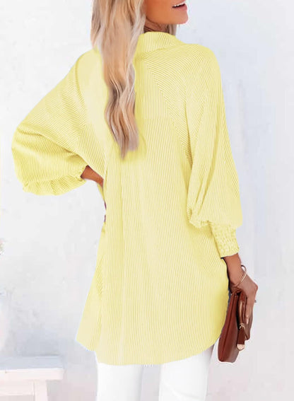 2026 ItemWomen's pleated cuffs striped shirt with pockets and casual collar