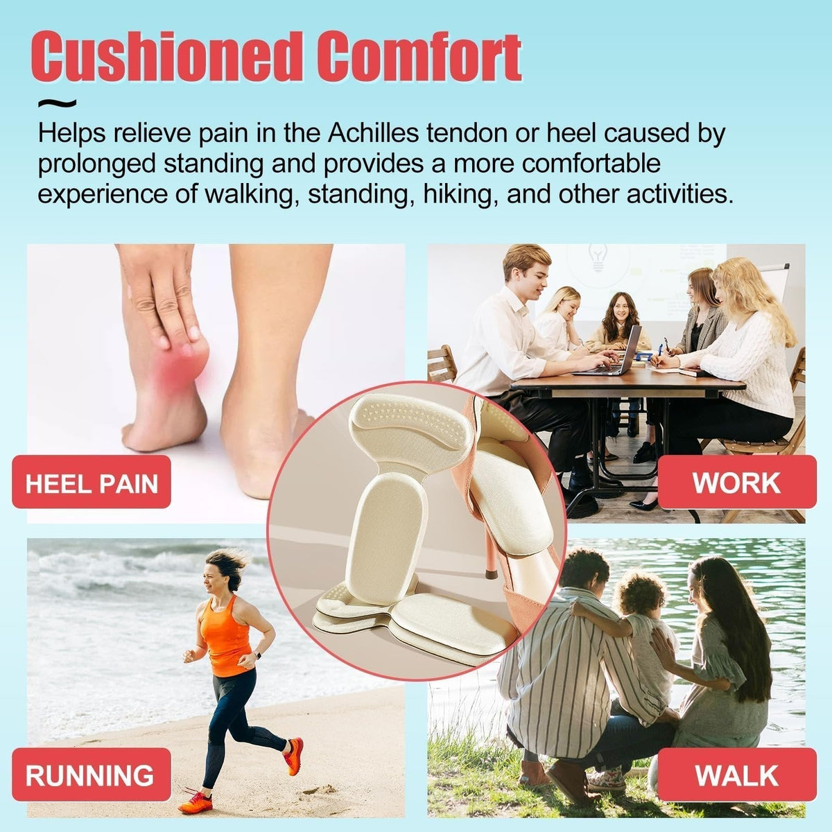 Soft Heel Cushion Pads Anti-slip Heel Protectors for Women & Men