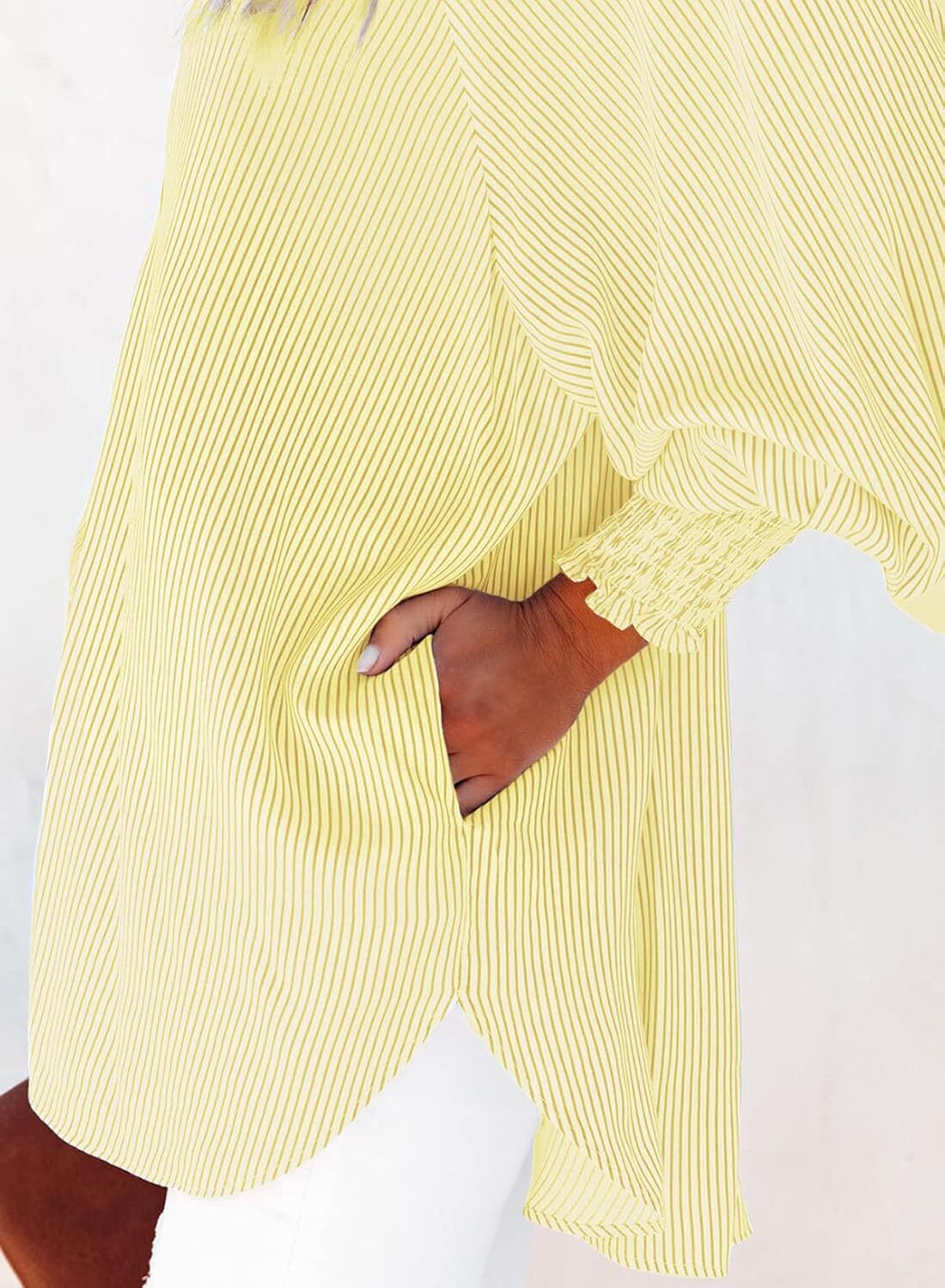 2026 ItemWomen's pleated cuffs striped shirt with pockets and casual collar