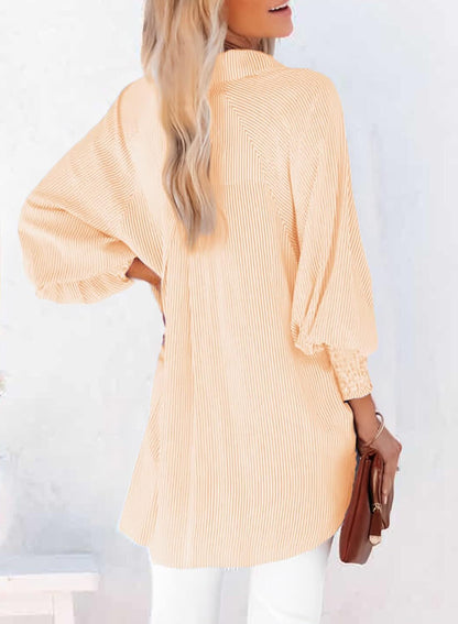2026 ItemWomen's pleated cuffs striped shirt with pockets and casual collar