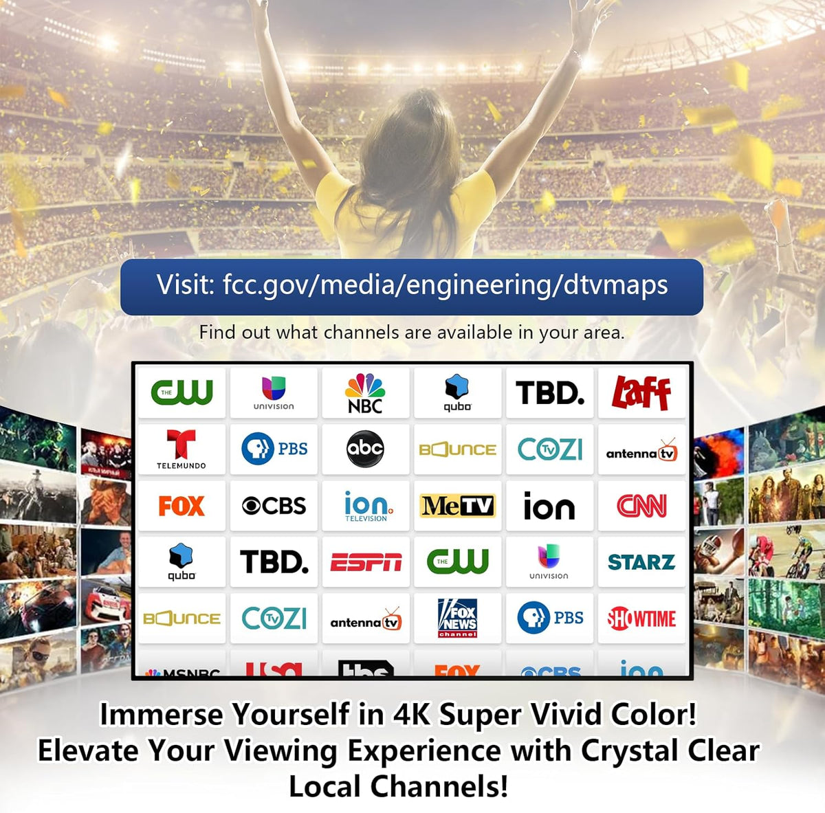 TV Antenna - Digital HD Antenna - Indoor HDTV 1080P 4K (Long Range)