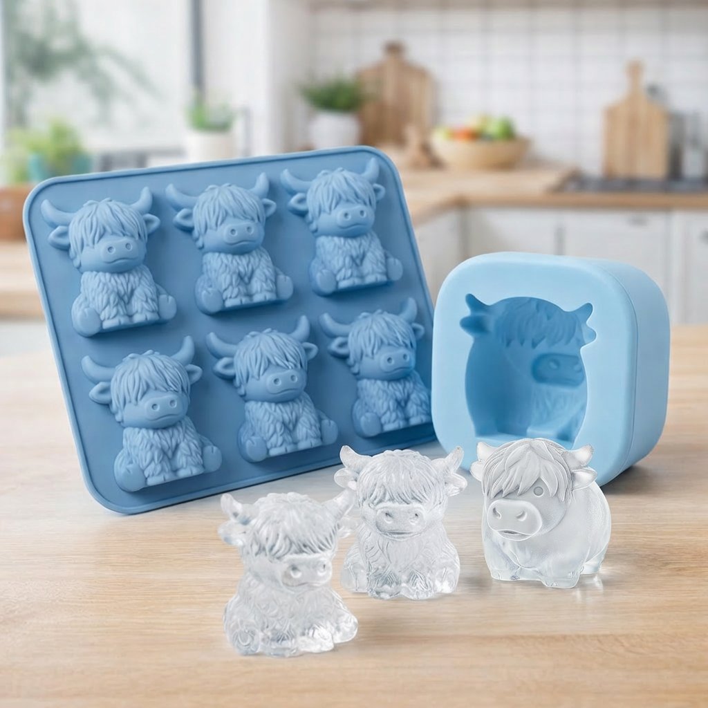 Mini Highland Cow Ice Cube & Dessert Mold Cute 3D Ice for Drinks, Parties & Gifts