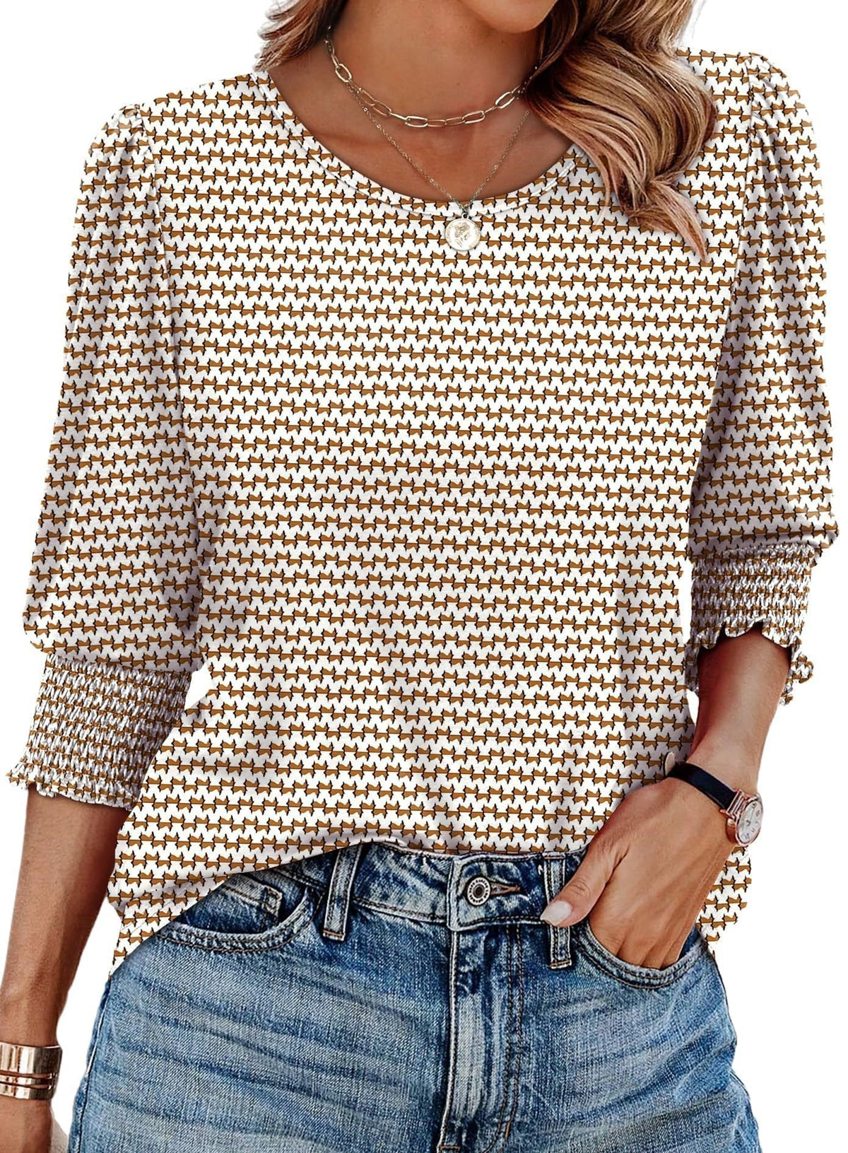 StyleBreeze – Elegant Relaxed Fit 3/4 Sleeve Top