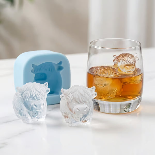 Mini Highland Cow Ice Cube & Dessert Mold Cute 3D Ice for Drinks, Parties & Gifts