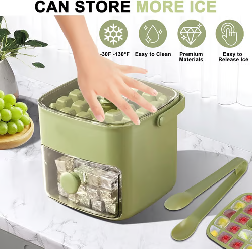 Portable Ice Maker with Lid and Storage Box (48 Cubes)